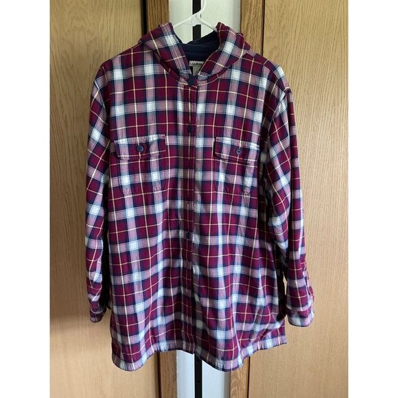 EUC L.L. Bean Womens 1X Plaid Hooded Jacket With Fleece Lining - Picture 1 of 8